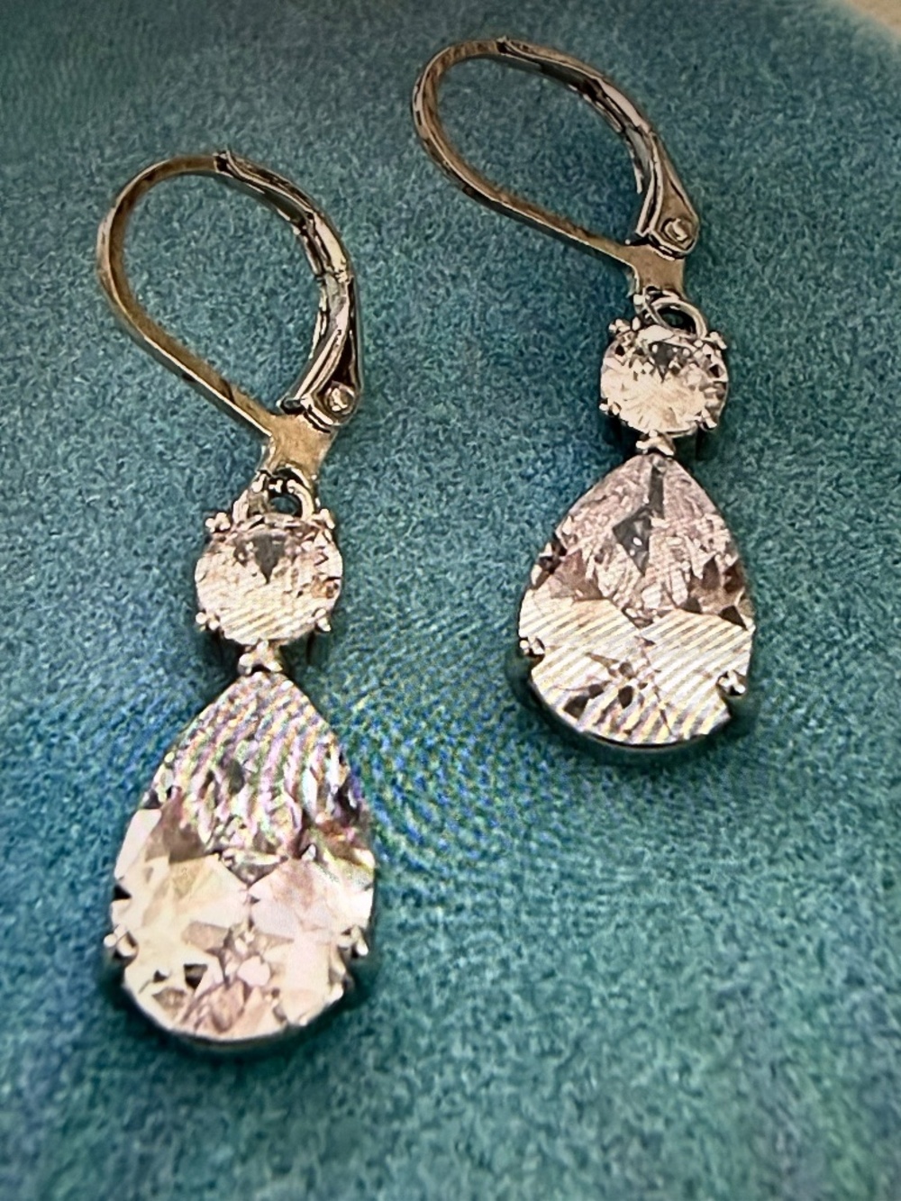 White Sapphire Teardrop 1.25 Dangle Earrings: 14kt White Gold/Sterling Silver